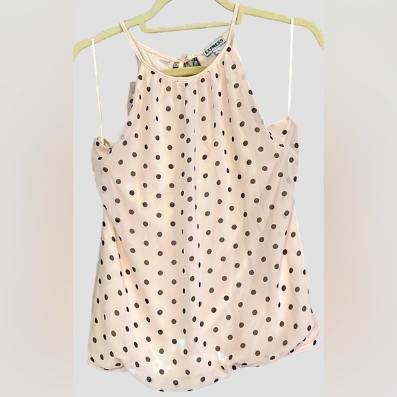 EXPRESS Pastel Pink/Brown Polka Dot Sheer Lined Halter Top, Size Small, GUC. - Picture 1 of 7